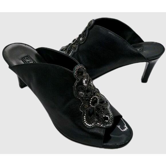 Brighton Shoes - Brighton Ranae Boho Slip On Pumps High Heels 9M Black Leather Embellished Sequin